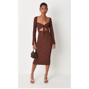 Missguided petite chocolate bra cut out rib knit midi dress